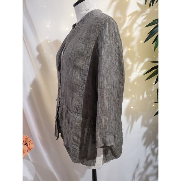 Eileen Fisher 100% Linen Blazer Jacket Womens Size L 3/4 Sleeve Lagenook Neutral - Picture 5 of 11